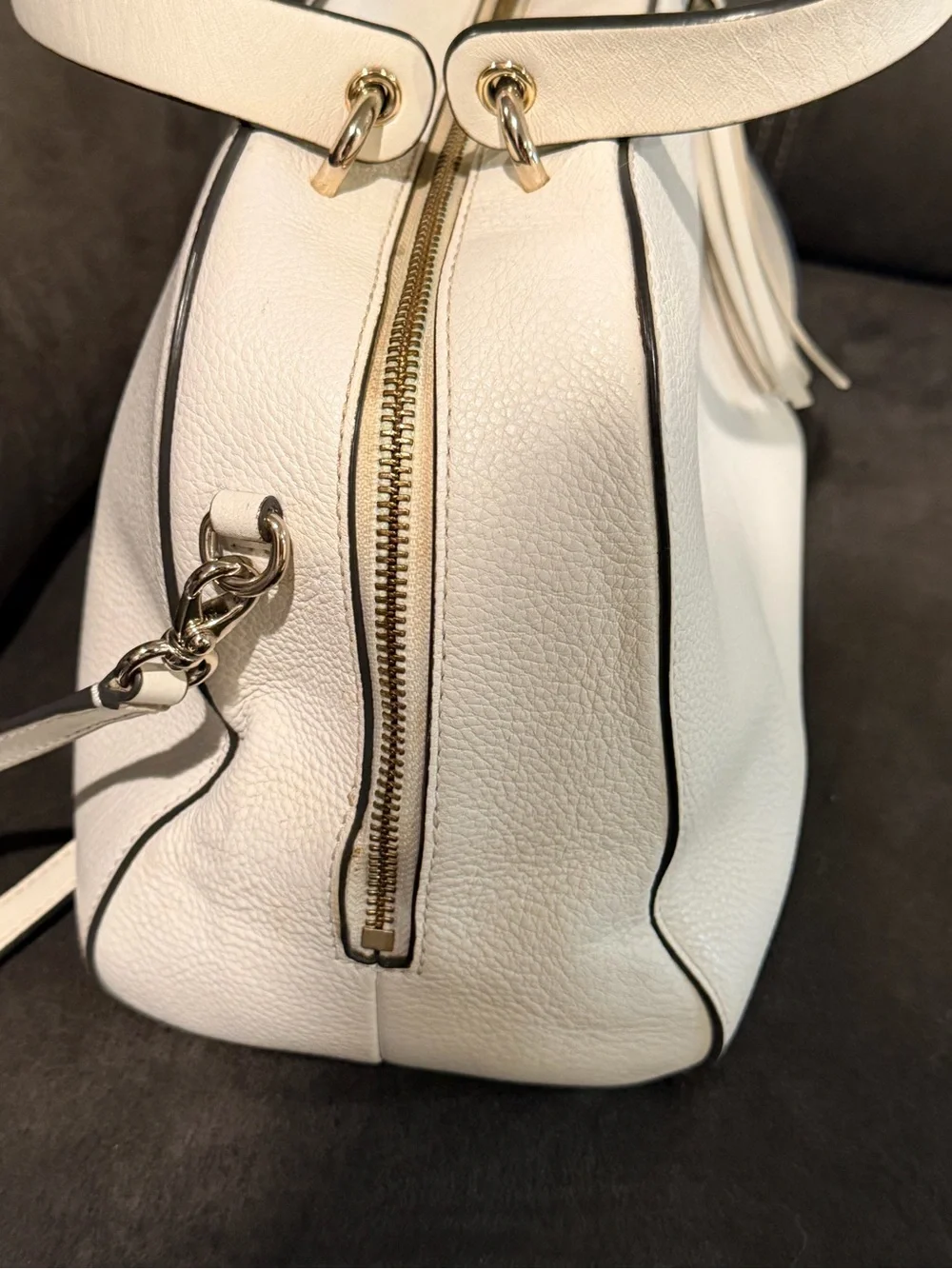 Kate Spade Atwood Place Bayley Cream Pebbled Leather Dome Satchel with Tassel